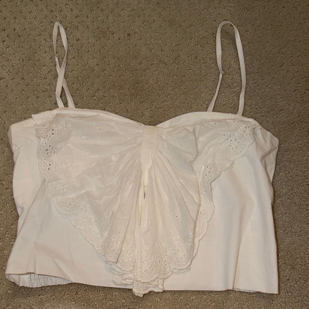 Katie J NYC White Eyelet Bow-Front Bandeau Cami
